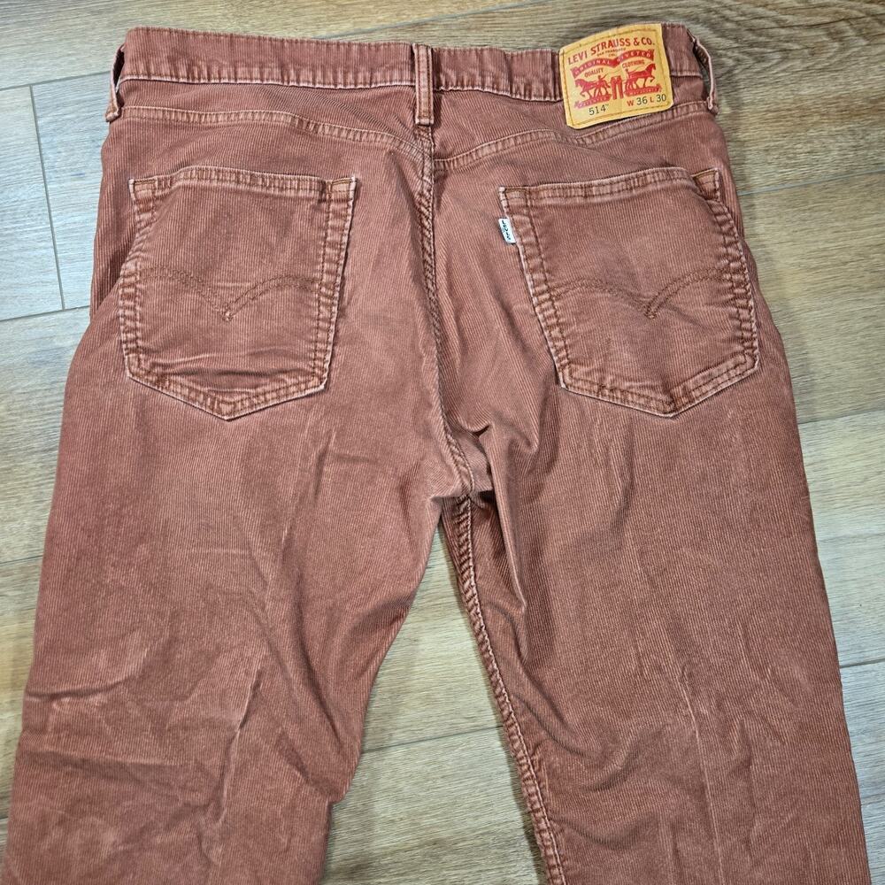 Levis 514 Corduroy Pants 36x30 Rust Brown Straight Fit Stretch Fall Workwear - Picture 12 of 14